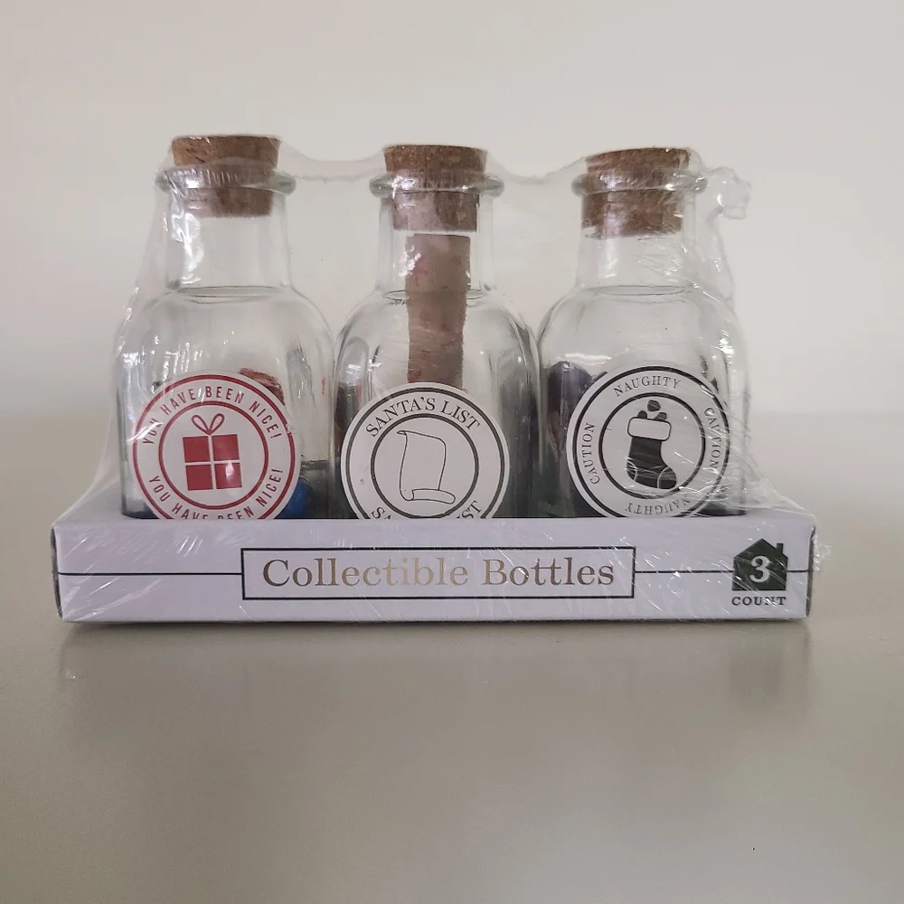 3pc Target Christmas Collectable Bottles: Coal, List, Presents